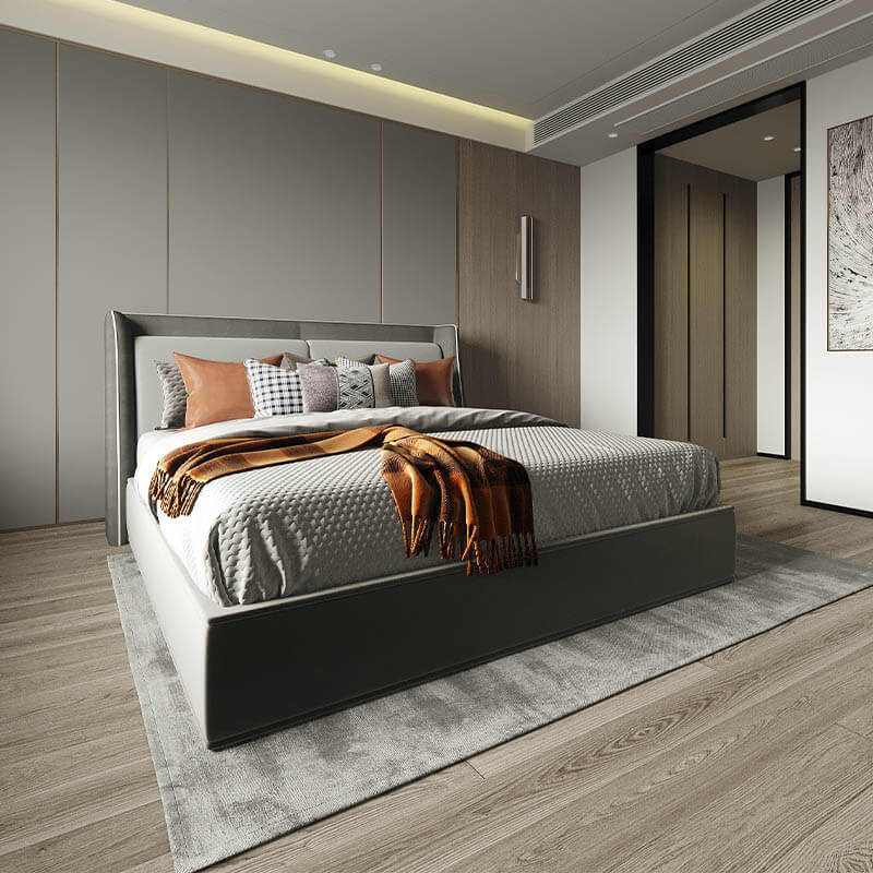 Ultra Sleek King-Size Modern Grey Bed With Hydraulic Storage