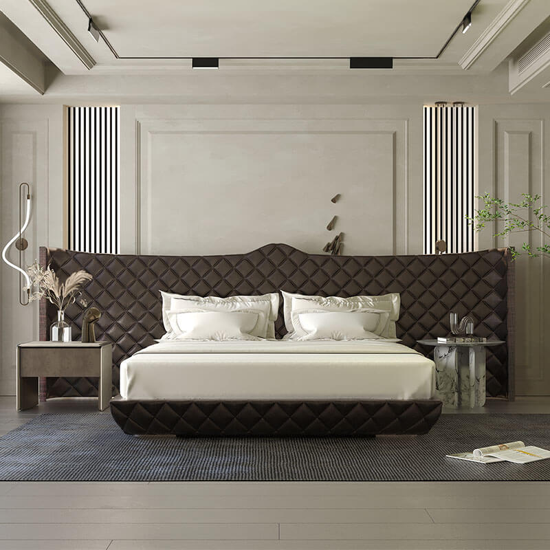 Modern King-Size Brown Bed With Solid Headboard