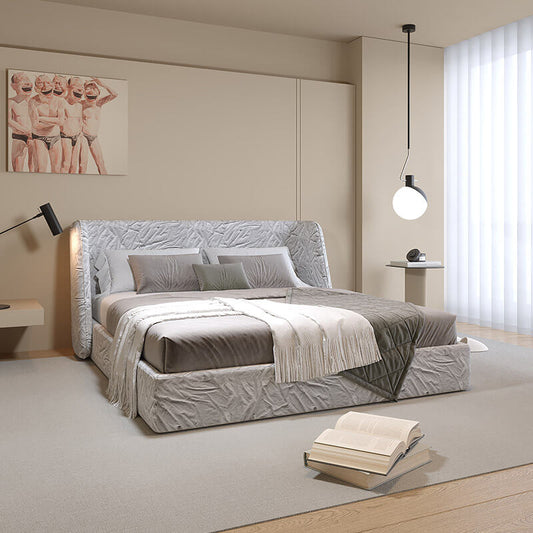 Modern Upholstered King-Size Grey Bed With Hydraulic Storage