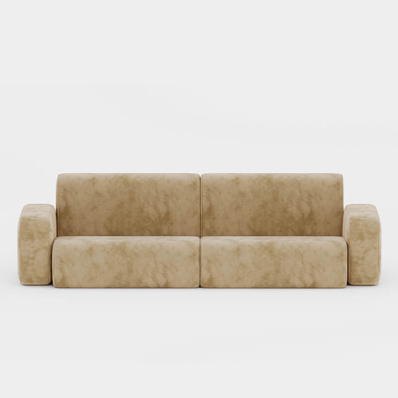 3 Seater Light Tan Sofa With Cushion Upholstery