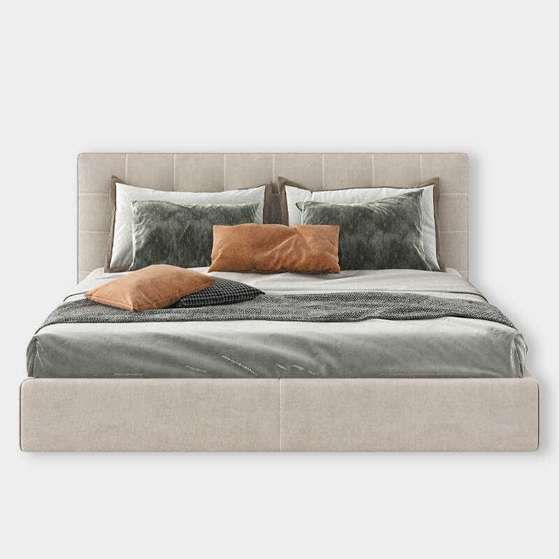 Upholstered King-Size Beige Bed With Hydraulic Storage