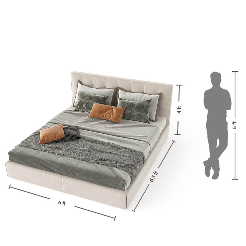 Upholstered King-Size Beige Bed With Hydraulic Storage