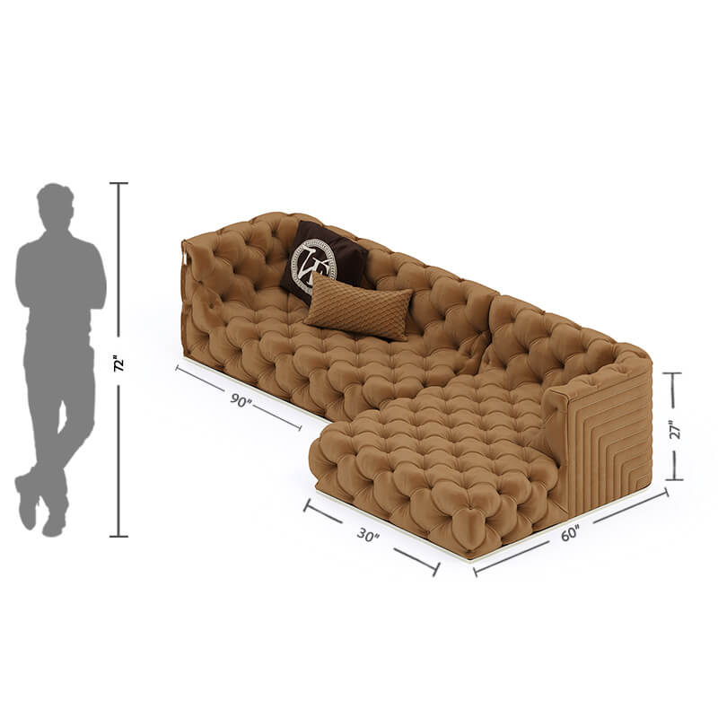 3 Seater L-Shaped Brown Sofa