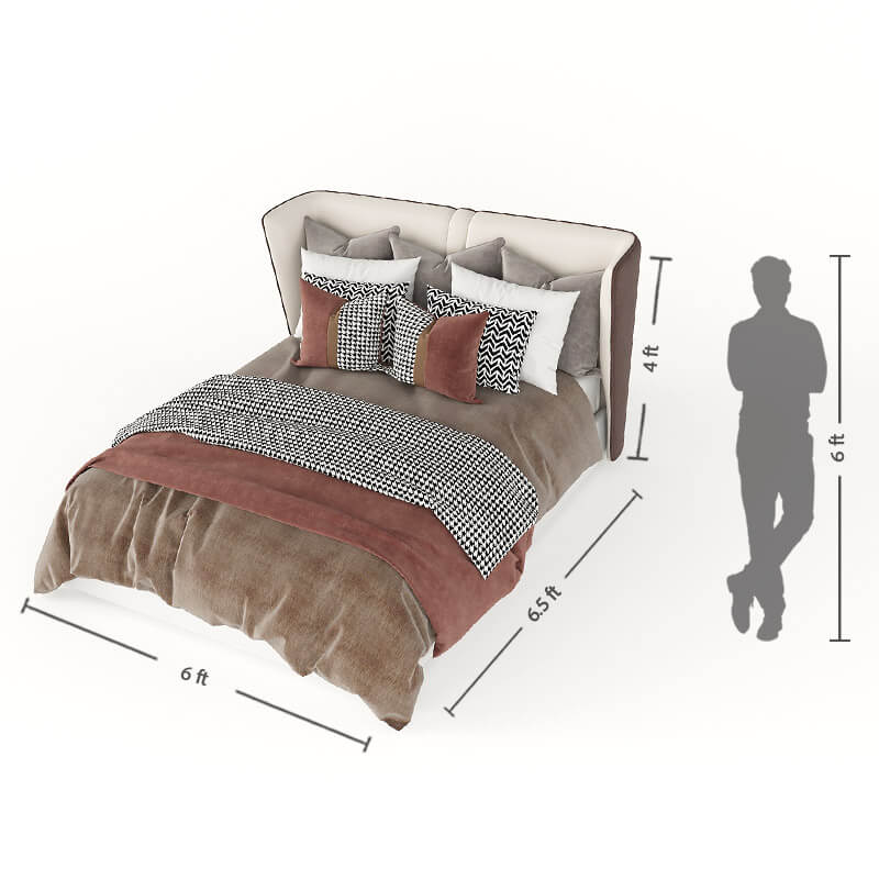 Modern King-Size Bed With Dual Tone Beige Upholstery