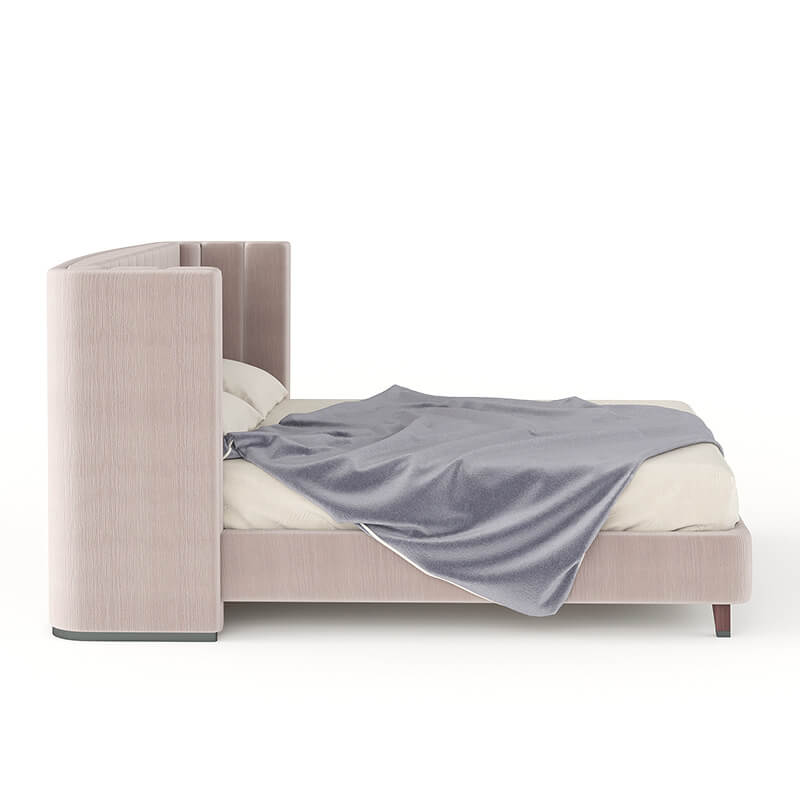 Velvet Upholstered Beige King-Size Bed for Luxury Bedroom