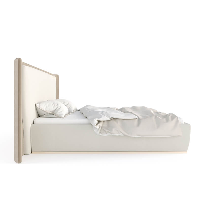 White King-Size Bed With Dual Tone Beige Upholstery