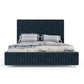 Velvet Upholstered Dark Teal King-Size Bed With Solid Headboard