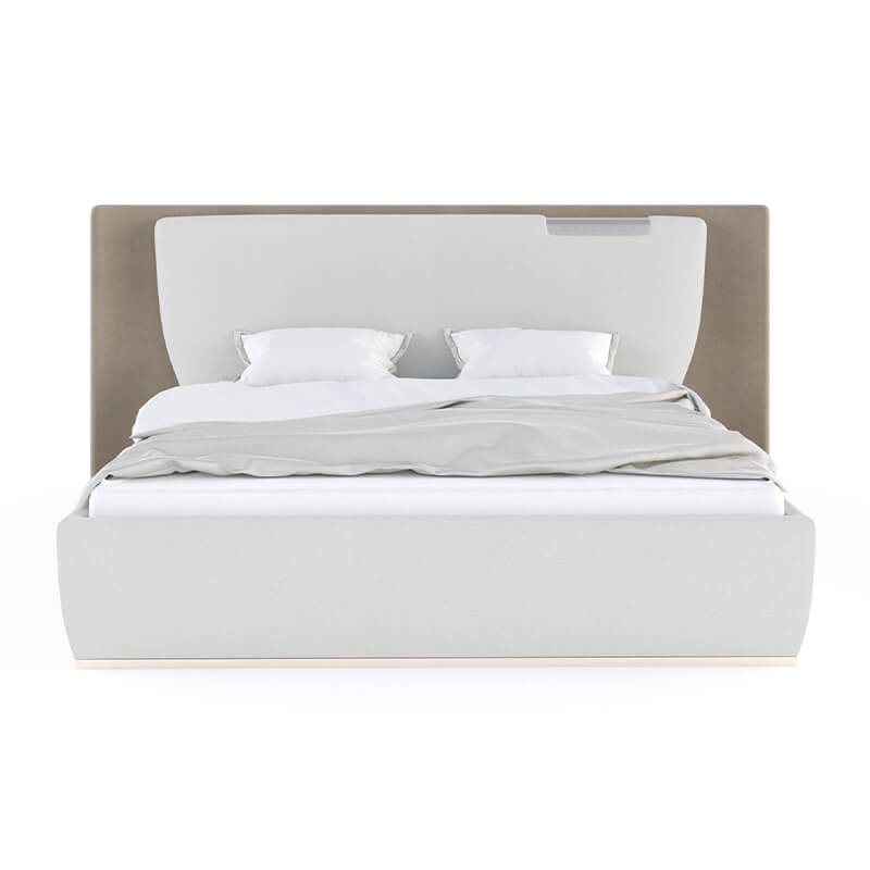 White King-Size Bed With Dual Tone Beige Upholstery