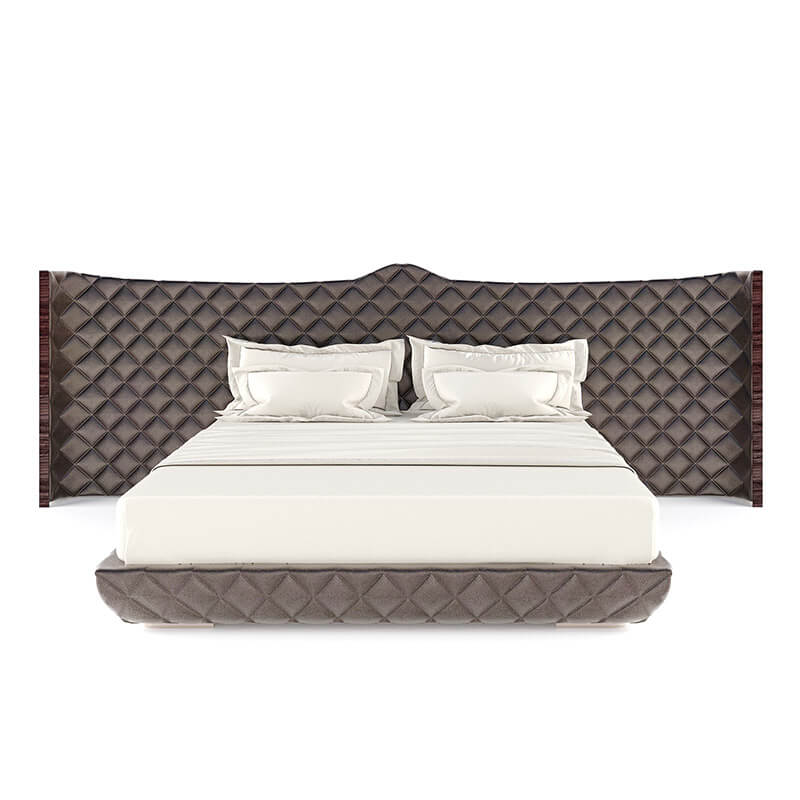 Modern King-Size Brown Bed With Solid Headboard