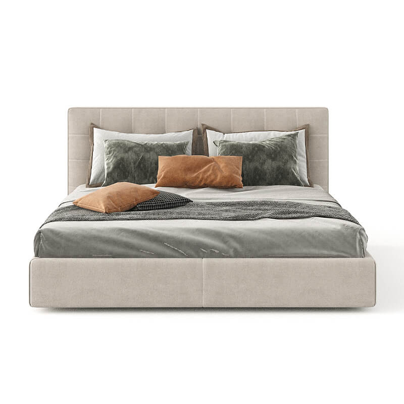 Upholstered King-Size Beige Bed With Hydraulic Storage