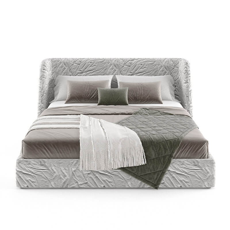 Modern Upholstered King-Size Grey Bed With Hydraulic Storage