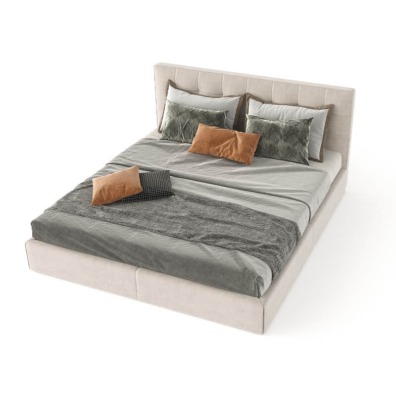 Upholstered King-Size Beige Bed With Hydraulic Storage